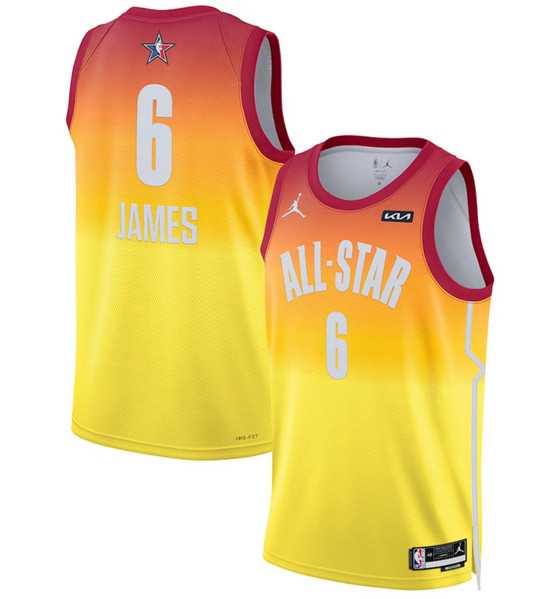 Mens 2023 All-Star #6 LeBron James Orange Game Swingman Stitched Basketball Jersey Dzhi